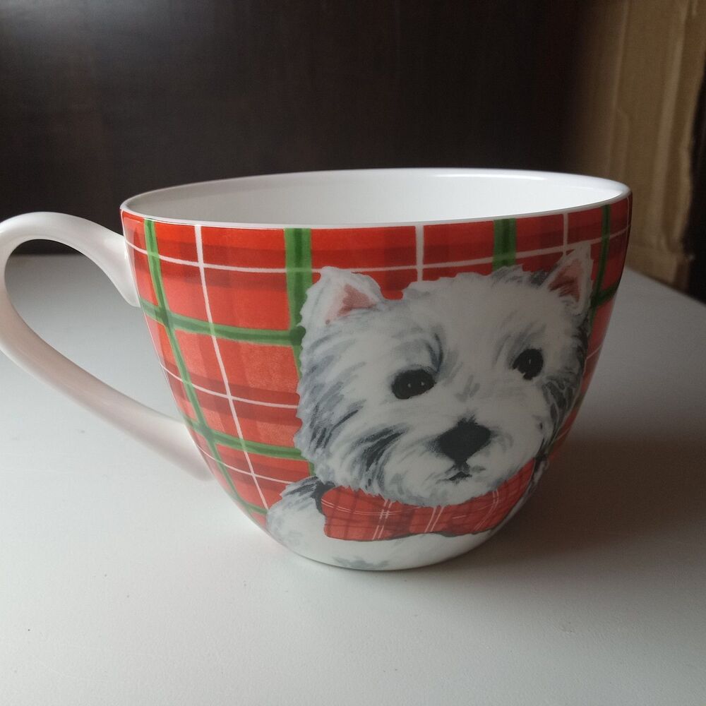 White Westie Dog in Plaid Mug Portobello by Design Coffee Cup Bone China - Picture 3 of 8